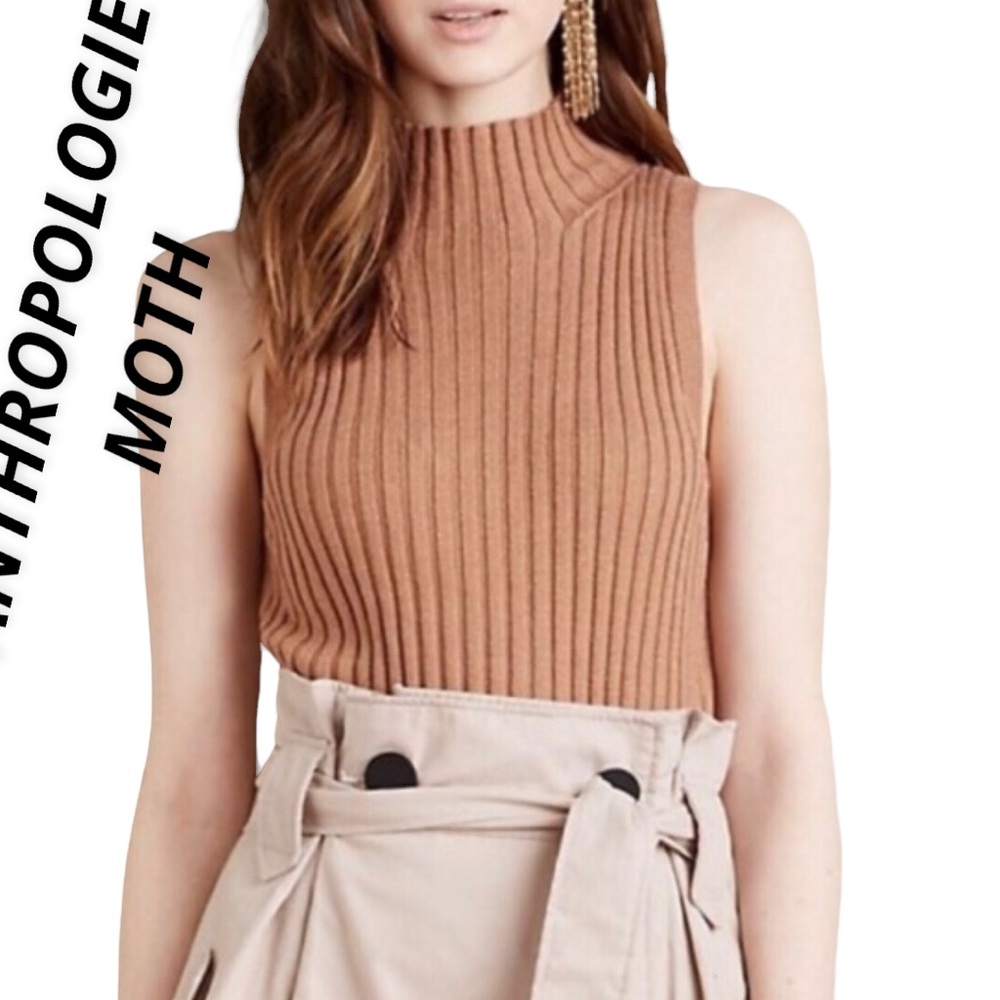 NWOT Anthropologie MOTH Ribbed Wool Blend Mockneck Tank Sweater-XS